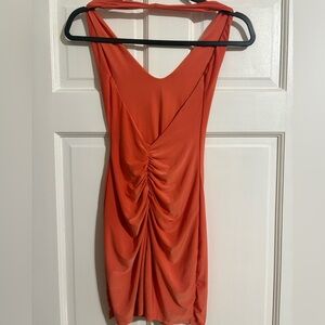 Elegant Orange Ruched Back Dress